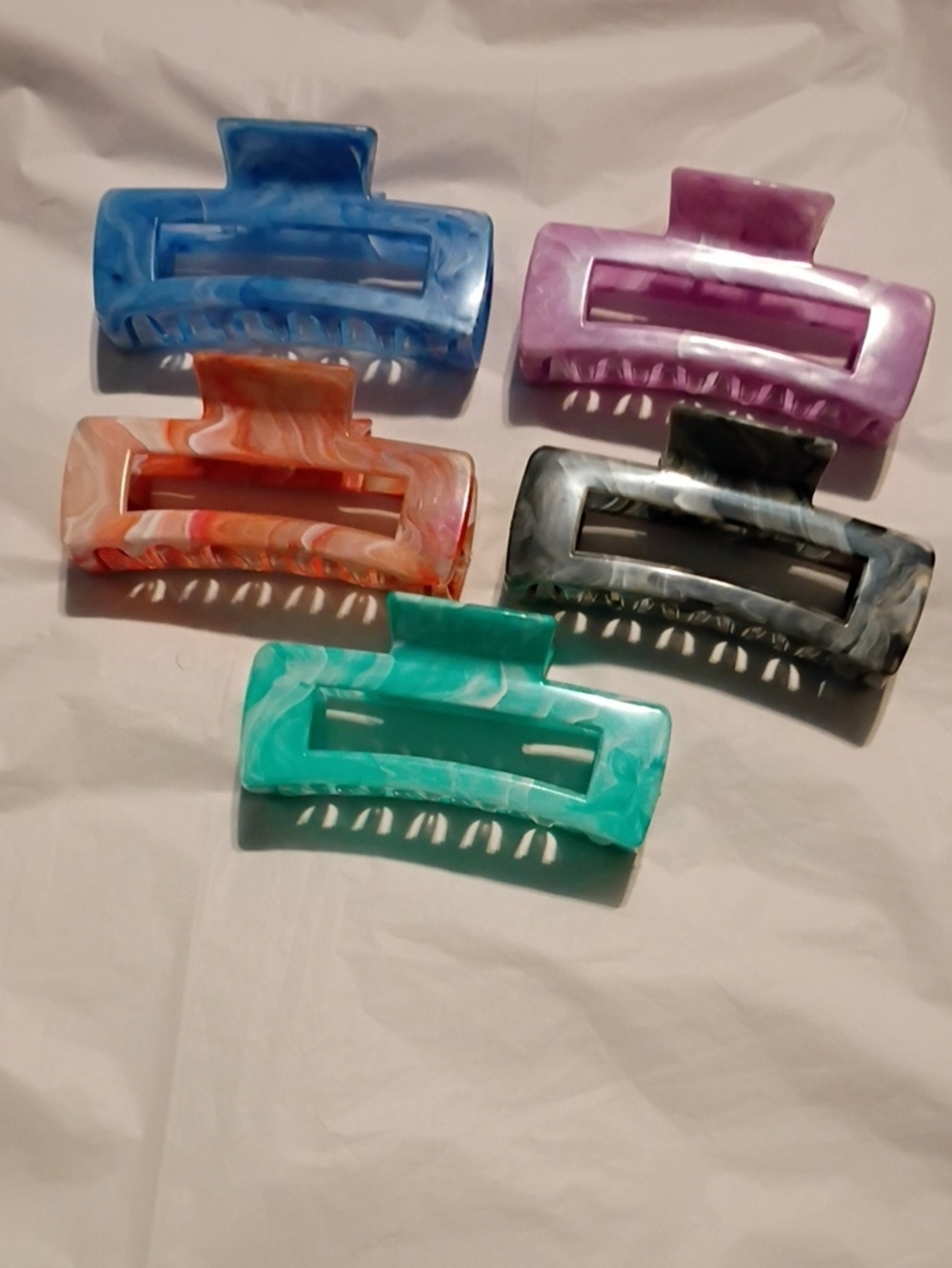 Set of 5 10 Cm Marbled Claw Hair Clips in Multiple Colors (Pictured) New/Unused